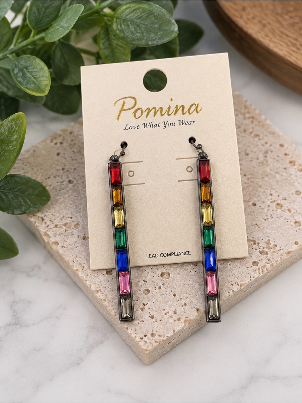 6/$25 - Pomina Rainbow Crystal Bar Earrings (BR 1313/2)